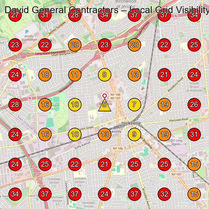 David General Contractors GeoGrid visibility map for Roofing Contractor in Hicksville